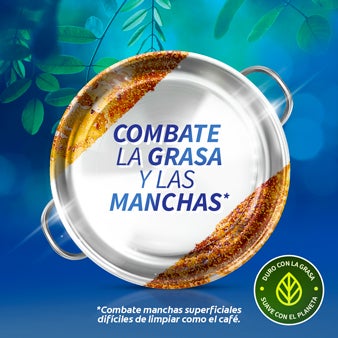 Arranca la grasa más pegada y los malos olores fácilmente, mientras deja en tus platos un agradable aroma a limón