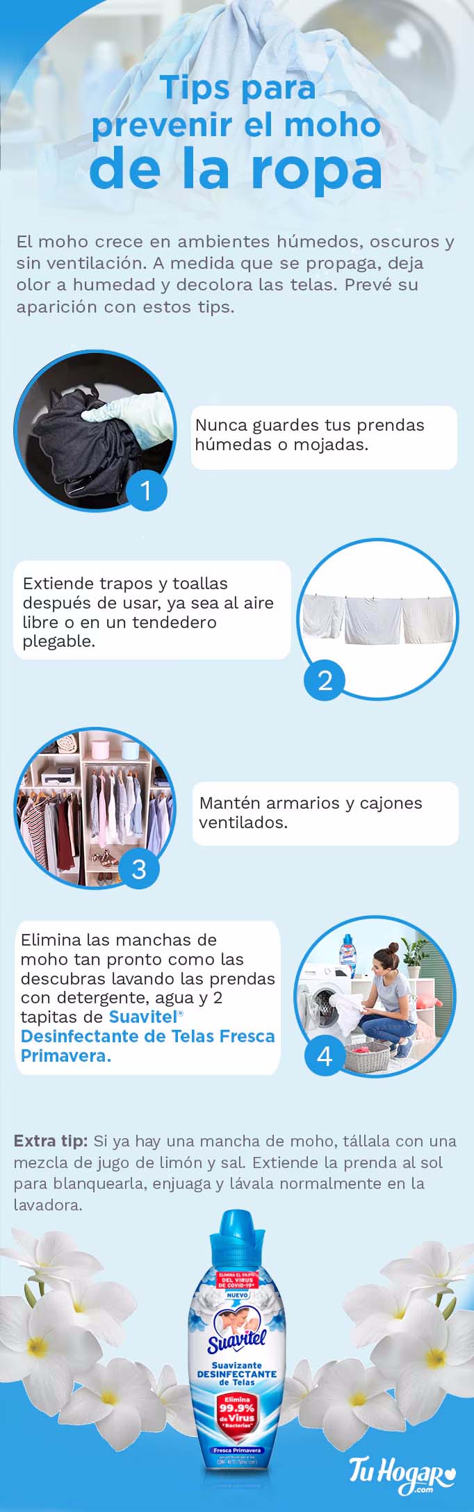 El moho crece en ambientes húmedos, oscuros, tibios y sin ventilación, como armarios de ropa. Toma en cuenta estos tips para evitarlo