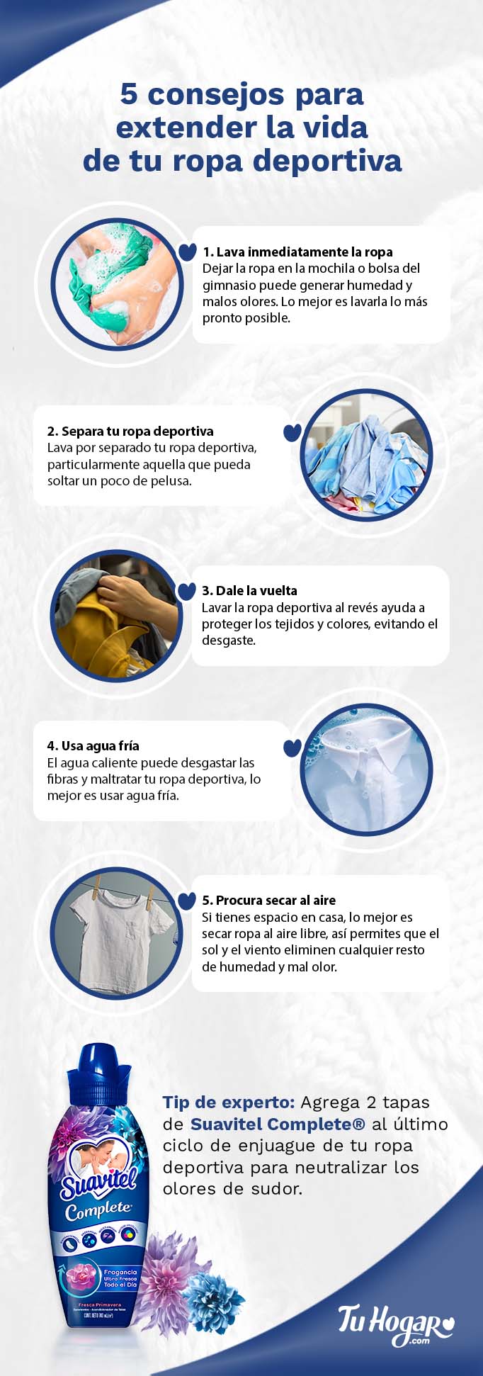 Infografía con 5 consejos sobre cómo preservar la vida útil de la ropa 
