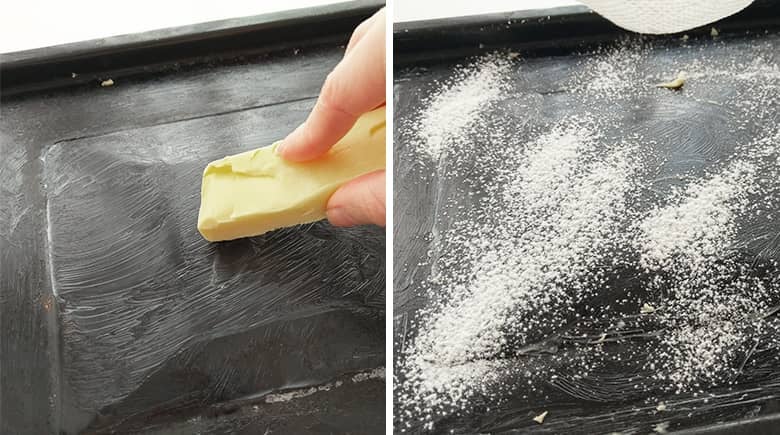 Bandeja aplicando mantequilla