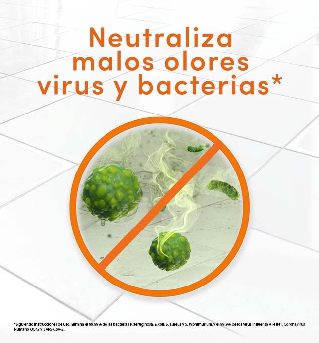 Perfecto para limpiar efectivamente pisos, baño, cocina y las superficies de toda tu casa, pues neutraliza malos olores y elimina virus y bacterias