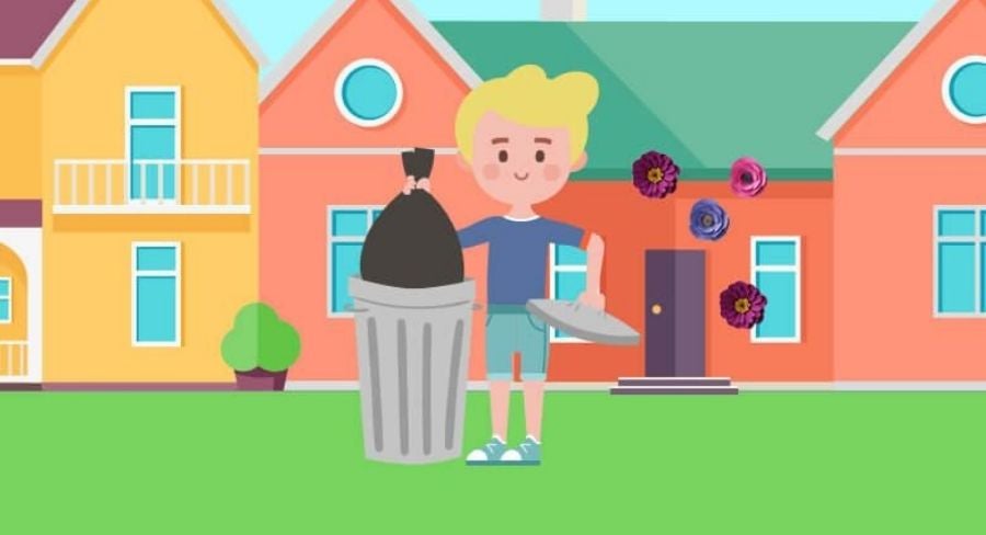 niño botando la basura