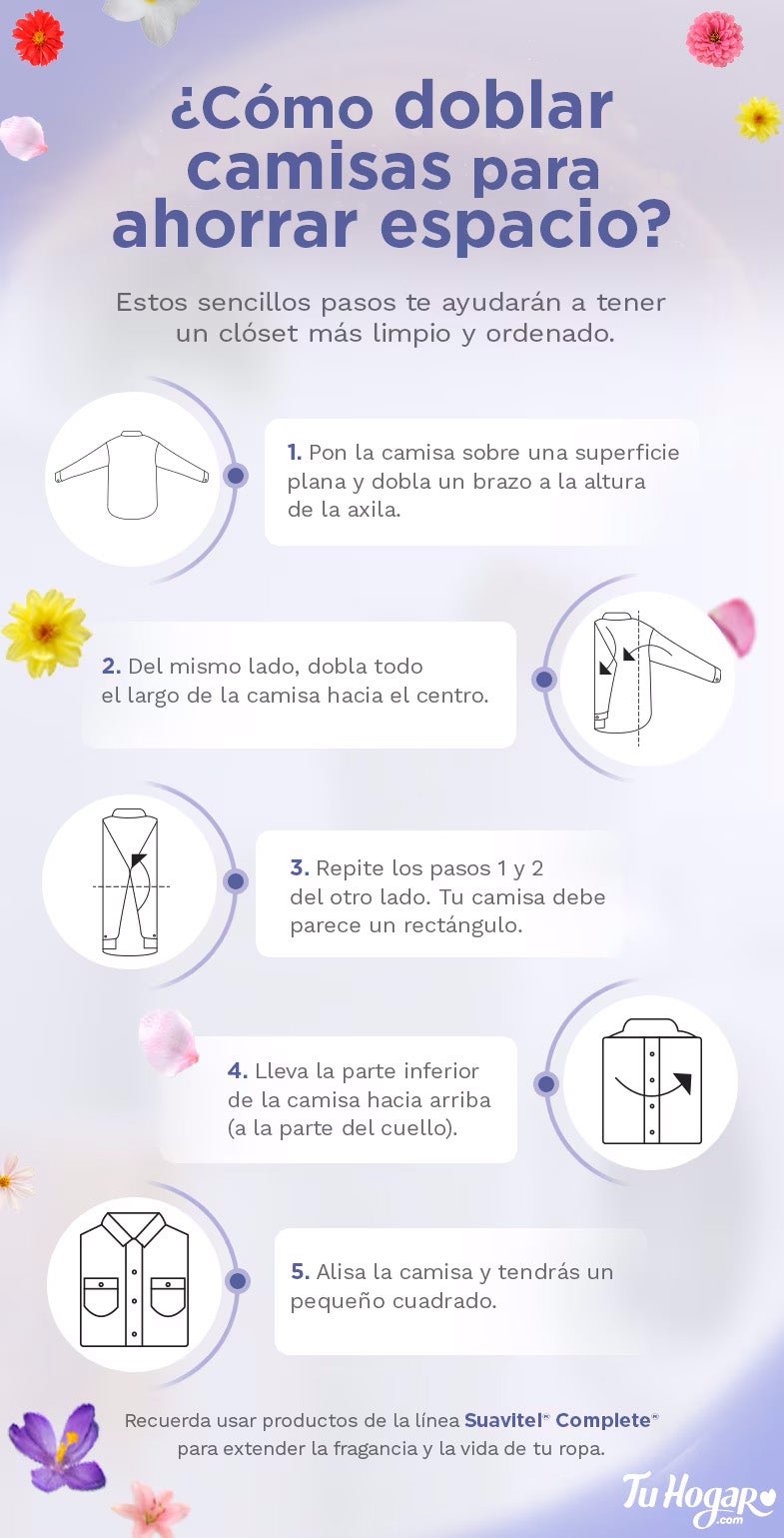 Sigue estos sencillos pasos para doblar camisas y suéteres, ahorrar espacio y así tener un clóset más limpio y ordenado 