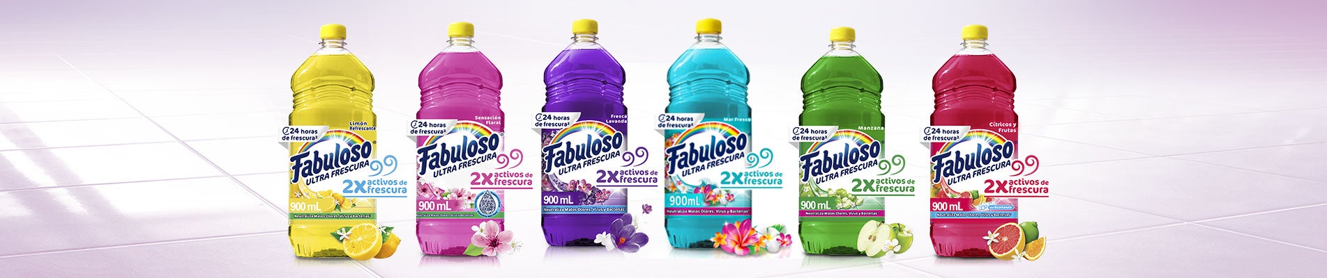 Línea de limpiadores Fabuloso desinfectante en diferentes colores y aromas