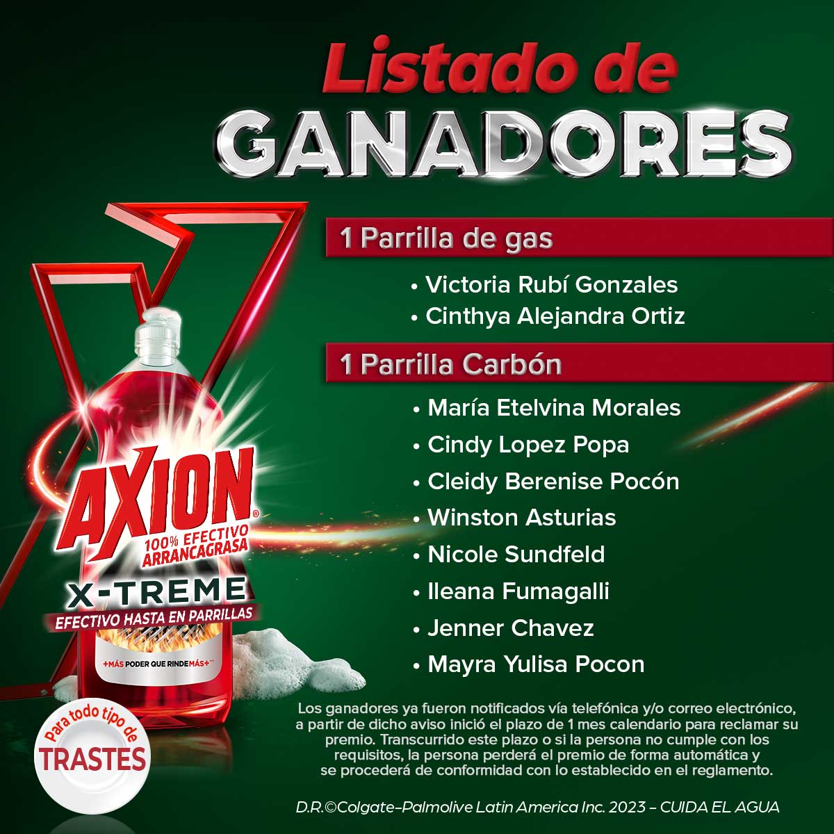 Listado ganadores promoción Axion Parillas