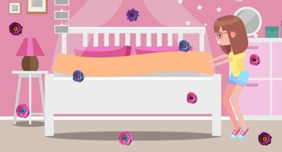 niña organizando su habitación