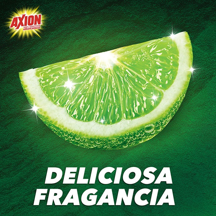 Fragancia cítrica del jabón lavaplatos AXION Limón